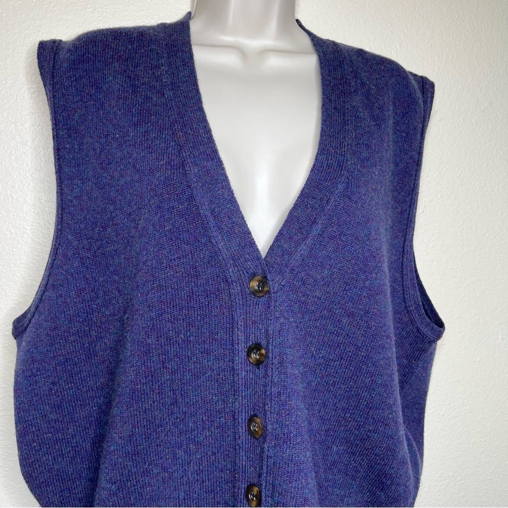 Vintage LizSport Lambswool Button Front Sweater Vest Blue Purple Women Large - Picture 5 of 14